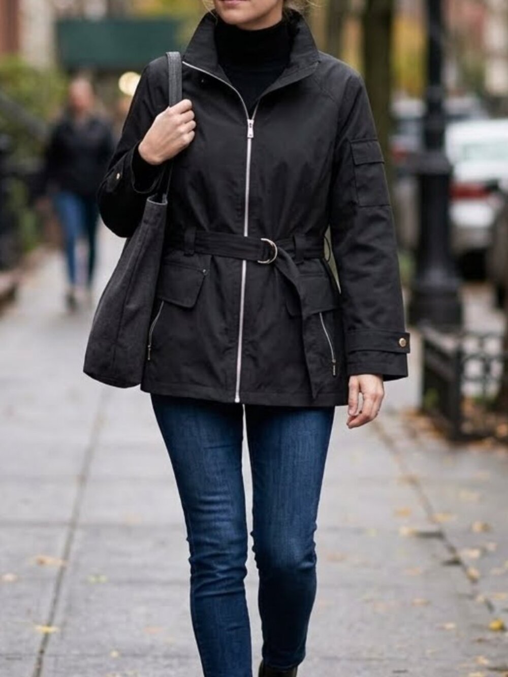 Liz Claiborne Women's Lightweight Black Rain Jacket Coat Size L Softshell